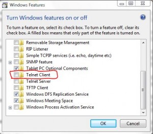 Windows features dialog box